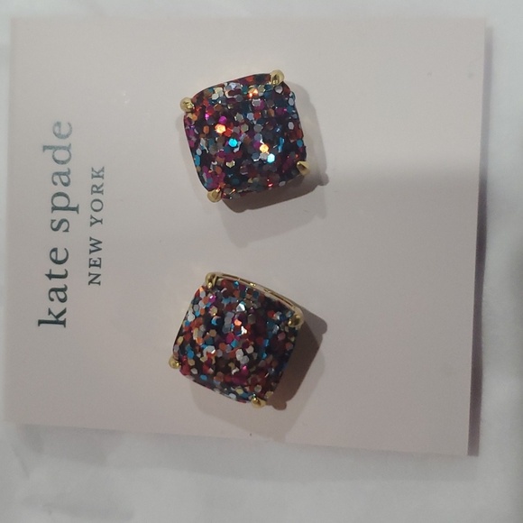Kate Spade multicolored glitter confetti filled cubic boxed stud earrings‎ new - Picture 2 of 9